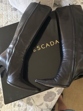 Escada Black Leather Over-the-Knee Zip Boots